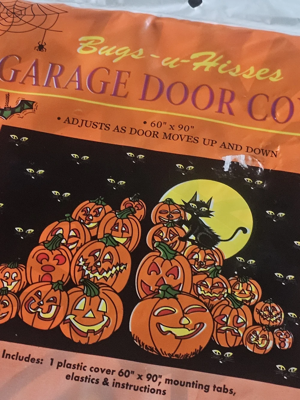 Vintage Bugs 'n Hisses Halloween Garage Door Cover Pumpkins Cat 60x90 NIP!